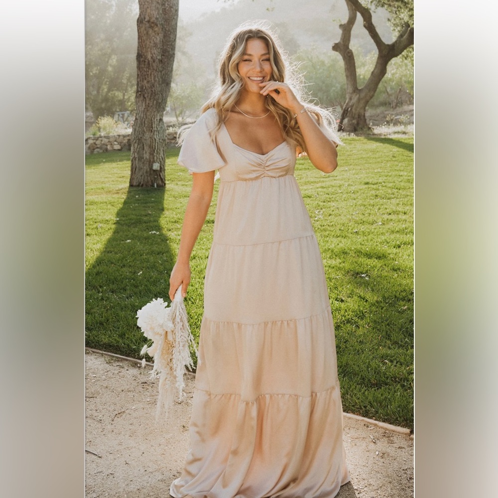 Nicole Maxi bridesmaid dress - champagne luxe satin